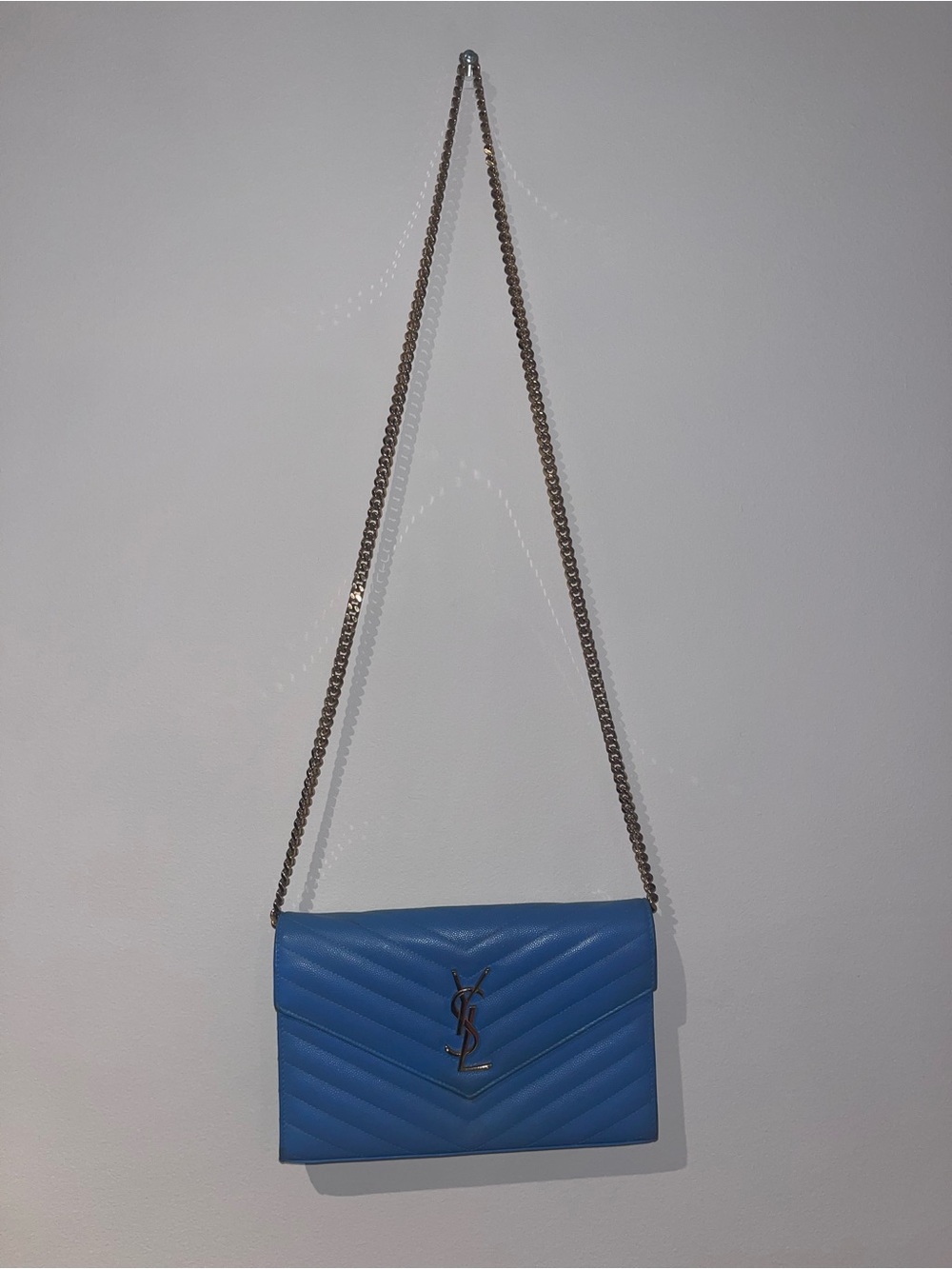 Yves Saint Laurent Sky Blue Quilted Leather Chain Crossbody